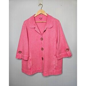 FOCUS Casual Life Size XL Pink Waffle Knit Cardigan Jacket 3/4 Sleeve Lagenlook
